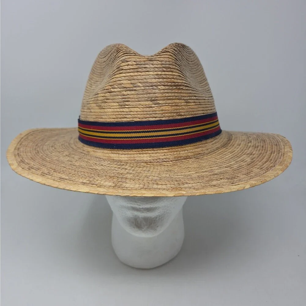 Tula Hat Fedora Tan Straw Hat with a multi-color patterned band
